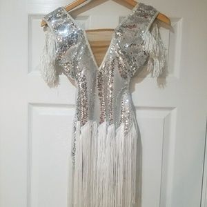 Silver sequin salsa Latin dance bodysuit